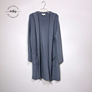 Korye Bobby Knit Long Open Hooded Knee Length Cardigan Blue Quiet Luxury Women S
